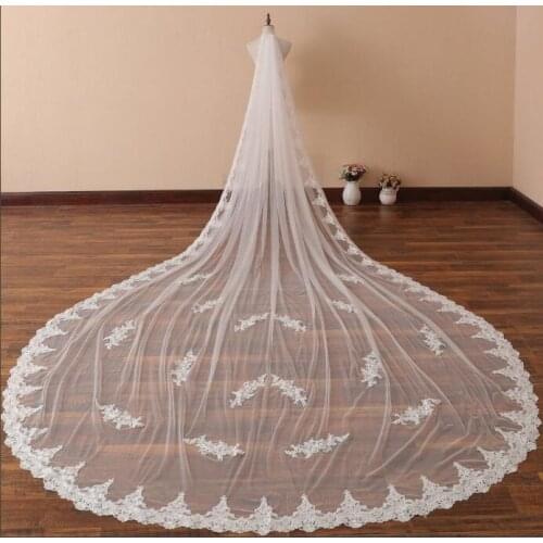 Black Cathedral Wedding Bridal Veil white ivory widened vail single layer lace veils & comb