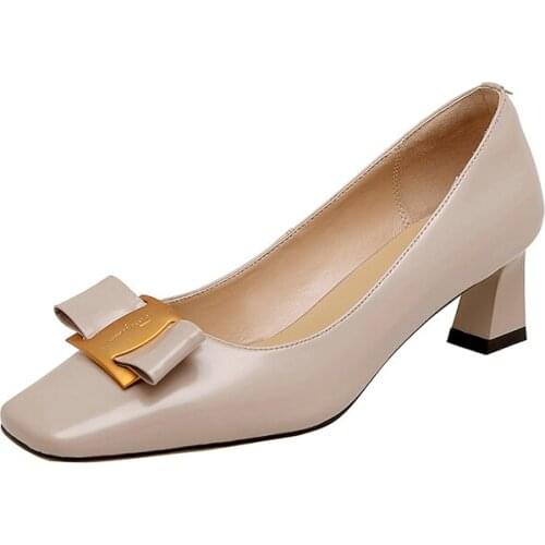 EGTPINAOP 2021 Spring Summer Shoes For Women Mid-Heel Square Head Fang With Genuine Cow Leather Fashion Mary Jane Pumps Shoes