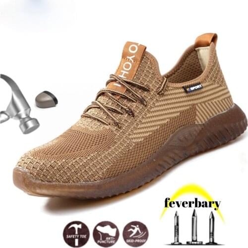 FEVERBARY Mens Breathable Steel Toe Cap Safety Shoes Men Outdoor Anti-slip Steel Puncture Proof Work Sneakers