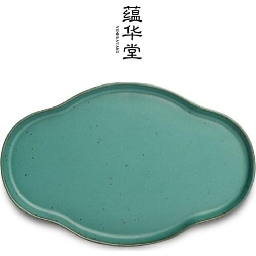 Begonia pot bearing Chinese stoneware dry bubble plate Jingdezhen Kungfu tea set ceramic flat plate fruit plate dessert tray