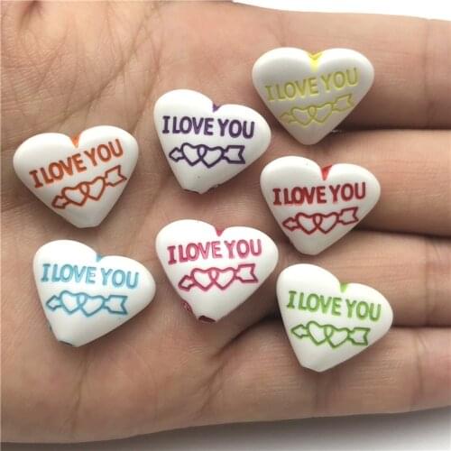 JunKang 20pcs heart shaped white ‘I love you’ perforated loose jewelry making DIY handmade bracelet beaded accessories