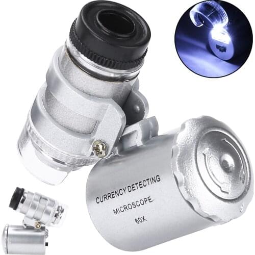 Small LED UV Magnifier Pocket Microscope for Industrial Circuit Board Jewelery Glass 60x Magnifier Jeweller Loupe with LED Light