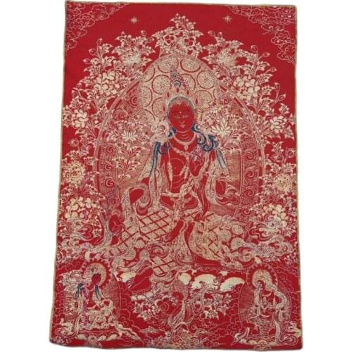 Tibetan brocade painting Thangka embroidered Green Tara portrait Decorative painting
