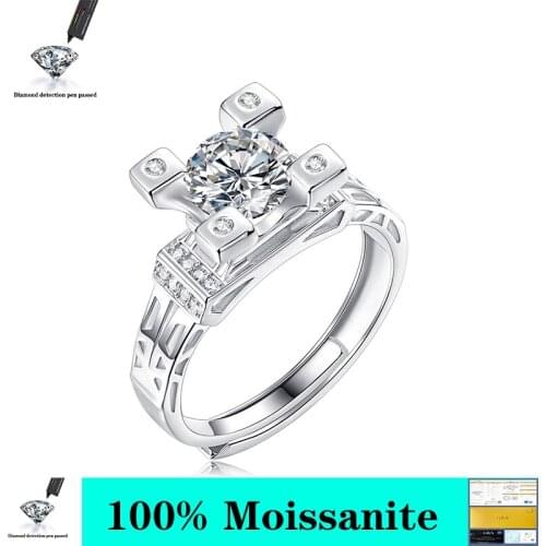 1 Carat Excellent Cut D Color Pass Diamond Test Round Moissanite 6 Prong Wedding Ring Luxury 925 Silver VVS1 Moissanite Ring