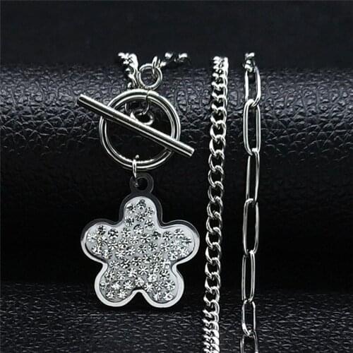 Hip Hop Stainless Steel Flower Choker Necklaces Women Silver Color Small Chain Necklaces Jewelry collares de mujer NXHYB204S03