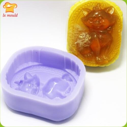 Cute Animal Cat Single Hole Soap Silicone Mould Easy To Demold DIY Cake Baking Tools