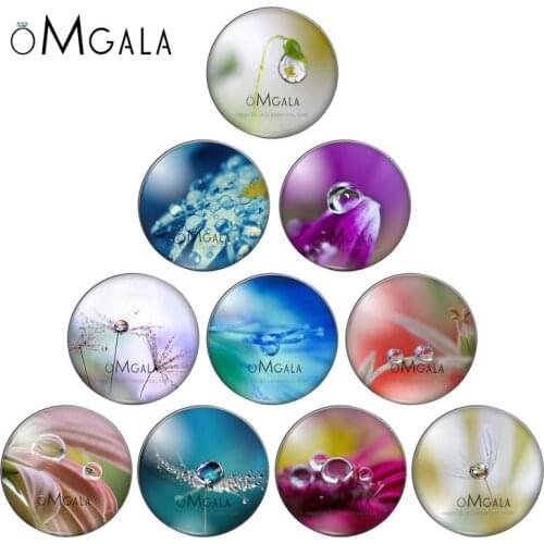 Fashion HD Water Drop on Plants Patterns 10mm/12mm/16mm/18mm/25mm Round Photo Glass Cabochon Demo Flat Back Making Findings