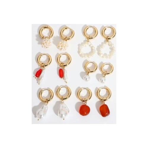 Fashion Circle Earrings New Vintage High Imitation Baroque Pearl Earrings Circle Earclip Women Jewelry Golden Punk Round