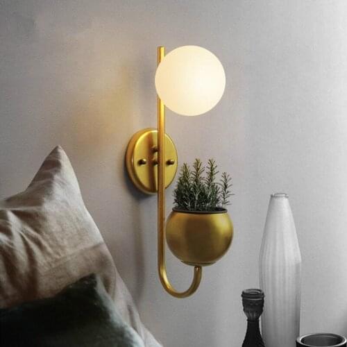 Led Gold Iron Family Wall Lamp Living Room Personality Corridor Hallway Stairway Study Bedroom Glass Ball Plant Vanity Light