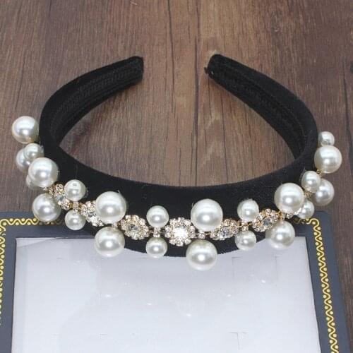 Charming Elegant Velvet Luxury Ball Personality Headband New Baroque Full Pearl Circle Geometry Retro Hair Accessories Headband
