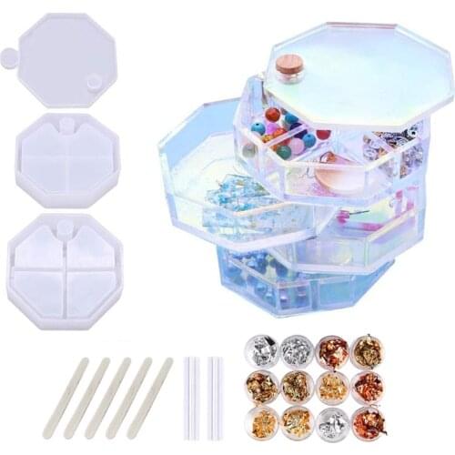 1 Set Jewelry Organizer Box Silicone Resin Mold for Women Kids, DIY Multi-Layer Rotating Jewelry Tray Storage Case for Bracelets