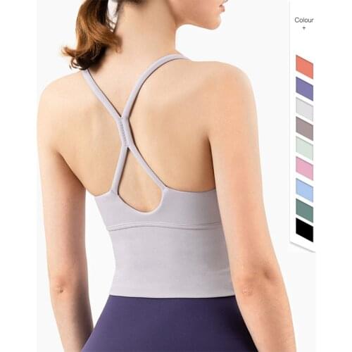 Sexy Soft Small Sling Nude Workout Fitness Bras Crop Tops Women Running Yoga Sport Bras Tops Push Up Training Gym Tank Top