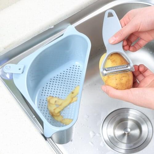Sink Filter Kitchen Triangular Sink Vegetable Fruite Drainer Basket Strainer Drain Suction Cup Storage Kitchen Tool Storage Rack