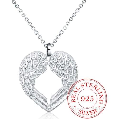 Romantic Angel Wings 925 Sterling Silver Necklaces & Pendants For Women Prevent Allergy Lady Cubic Zirconia Crystal PartyJewelry