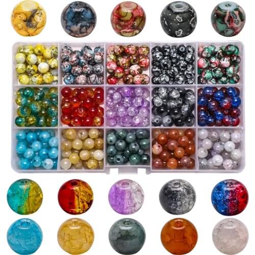 Lampwork Glass Round Beaded Pattern 8mm Crack Beads Natural Stone Beading For DIY Jewelry Making Earing Bracelets Accessories