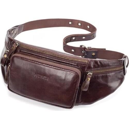 Male High Quality Leather Small Belt Waist Fanny Pack for Multi-Purpose Shoulder Bum Bags Cowhide Men Travel Waist Chest Bag