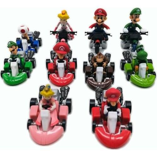 TAKARA TOMY Gashapon MARIOCARTS Marios WII Car Super Luigi Bowser Peach Yoshi Vehicle Pullback 10pcs Diecast Model Kids Toy
