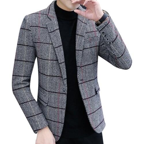 2021Spring and autumn mens casual suit jacket Korean style slim plaid youth small suit