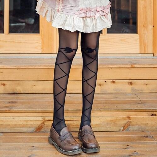 Women Knee Bow Pantyhose Diamond Japan Harajuku White Sexy Dress Short Skirt Student Tights Cute Soft Girl Show Thin Bottomed