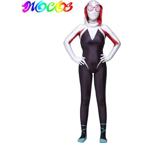 DIOCOS Spider Gwen Stacy Cosplay Costumes 3D Print Adult Kids Jumpsuits for Halloween Party