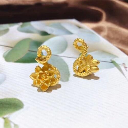 24K Yellow Gold Pendant Women 999 Gold Lotus Necklace Pendant P6241