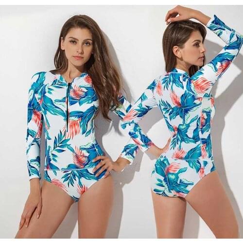 Womens Long Sleeve Zip up One Piece Push up Padded Surfing Swimsuit with High Cut Bottoms Swimwear Bathing Suit Sun Surfing Suit