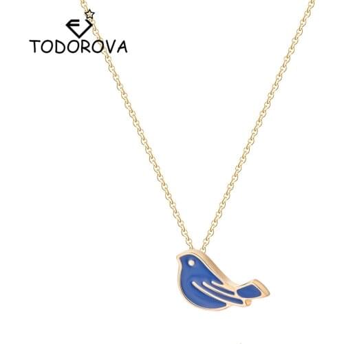 Todorova Trendy Blue Enamel Sparrow Necklaces for Women Metal Swallow Pendant Cute Animal Bird Choker Necklaces Colar
