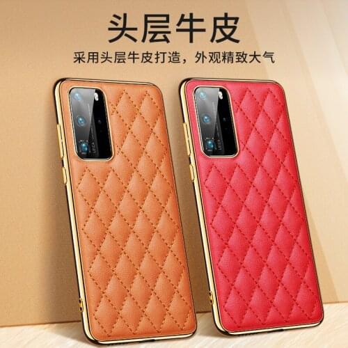 Hard Electroplated Metal Button Phone Cover For Huawei P40 Genuine Leather Real Natural Cow Skin Back Case For HUAWEI P40 Pro