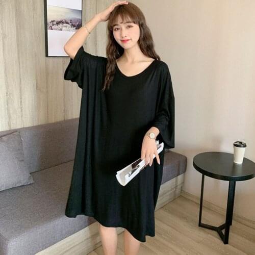 Fat MM Home Wear Nightdress Women Sexy V Neck Half Sleeve Sleepwear Dress Modal Loose Ladies Nightgowns Summer Nightshirt
