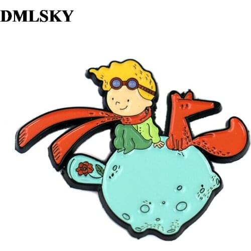 DMLSKY Prince boy and fox Funny Metal Pins Enamel Brooches for Women Men Lapel Pin Backpack Badge Denim Pin M4155