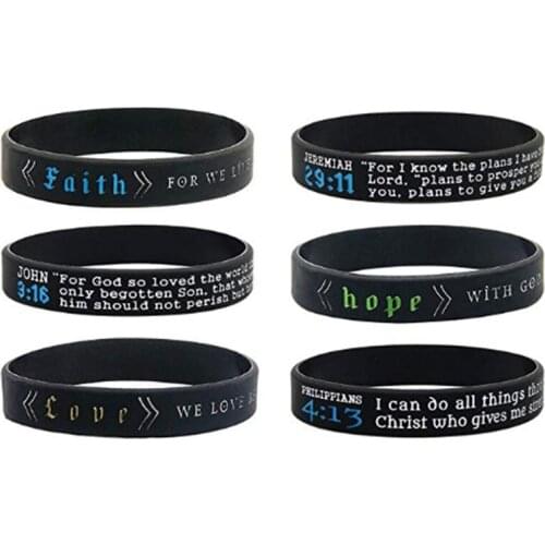 100pc Jesus Christians Hope love Faith John 316 Philippians 413 Jeremiah 333 Bible verse Wristbands silicone wristband bracelets
