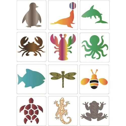 12/24 Pcs Animal Chalk Drawing Stencils Wildlife/Sea Animal/Insects Theme Chalk Painting Drawing Templates for Kids DIY