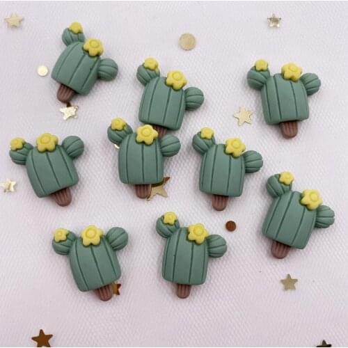 20PCS Hand Painted Resin Kawaii Colorful mini Cactus popsicle Flatback Cabochon Figurine Scrapbook DIY Decor Home Stone Crafts