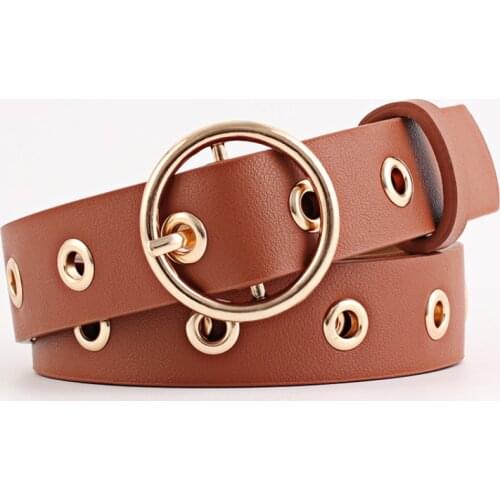 2021 New Women Fashion Belts Light Body Paint Round Buckle Belt Simple Circle Pin Buckles Ladies Vintage Strap Female Waistband