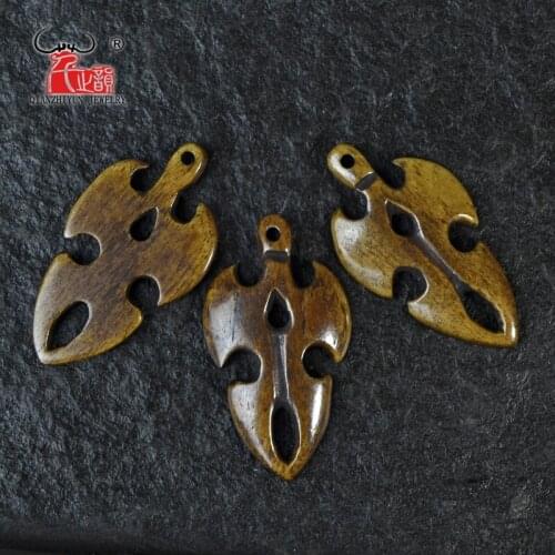 3PCS Handmade Carved Bone New Zealand Maori TOKI Fishhook Pendant Surfer Sport Style Brown Beads DIY Jewelry Accessory 44mmX24mm