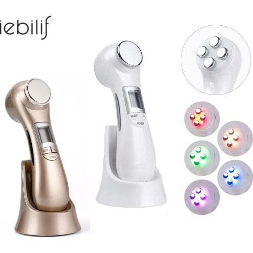 6 in 1 RF Radio Frequency EMS Photon LED Light Therapy Facial Lifting Rejuvenation Microcurrent Vibration Massager Beauty Device