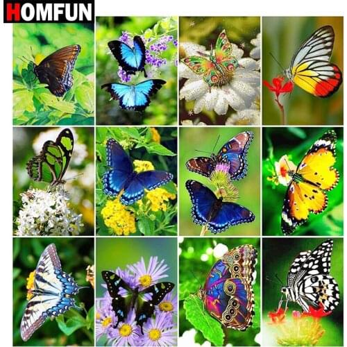 HOMFUN Full Square/Round Drill 5D DIY Diamond Painting "Butterfly landscape" Embroidery Cross Stitch 5D Home Decor Gift