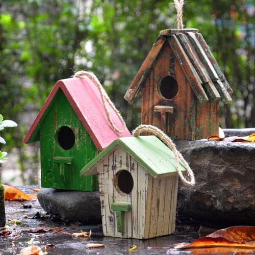 Antique Green Red White Solid Wood Hanging Bird House Country Accents Home Garden Decor Wooden Bird Little House With Hemp Cord