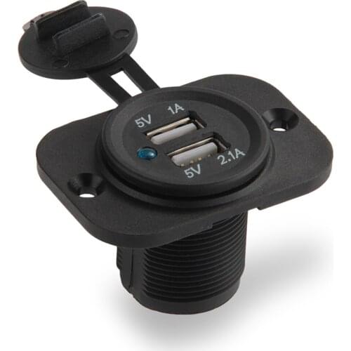 DIY Car Charger Blue Light 2.1A / 1A 12-24V Car Dual USB Charger 3.1A Motorcycle Charger Waterproof Dustproof
