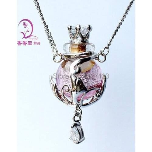 Free shipping !!1pcs Murano Glass Essential Oil Bottle Pendant Necklace(pink),Perfume Bottle Necklace,Aroma diffuser necklace