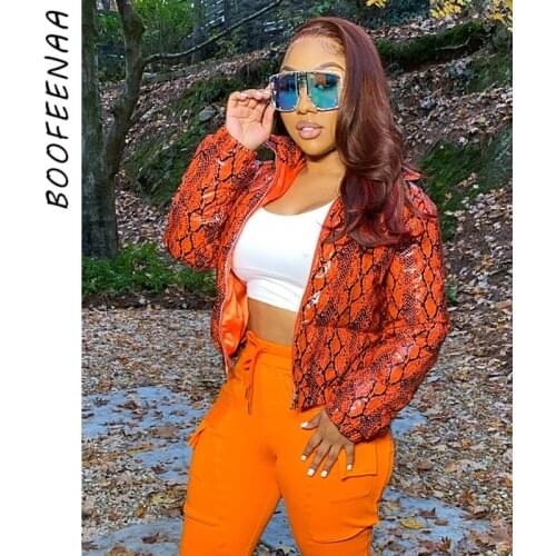 BOOFEENAA Thick Warm Snake Print Puffer Jacket Winter Clothes Women 2020 Zip Up Bubble Coat Streetwear Outwear C30-FF63