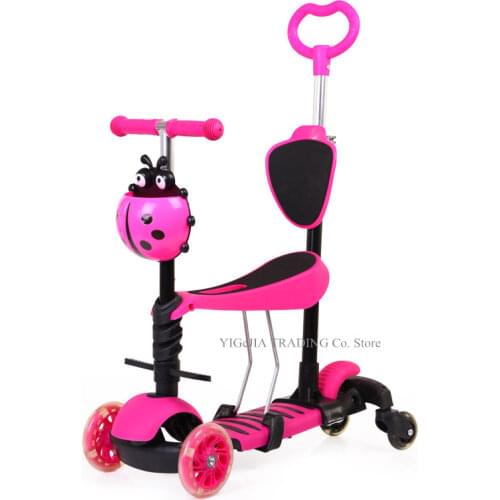 4 in 1 Kids Scooter With Foot Rest Pedal, Child Scoot With 3 Flash Wheels Kick Scooter For Toddler Kids With Mom Bag