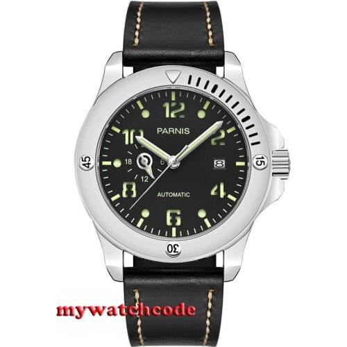 44mm Parnis black sandwich dial date Sapphire Glass miyato Automatic mens Watch