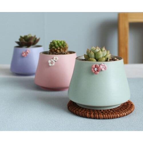 Japanese Style Succulent Plant Flowerpot Green Planter Container Vase Plum Decorated Pot Ceramic Crafts Home Garden Decor