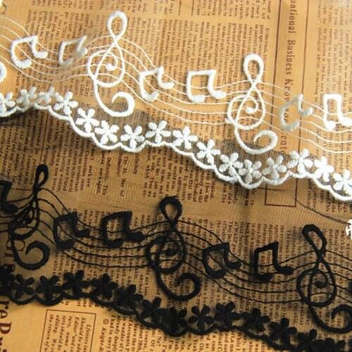 Cotton Embroidery Lace Musicnotes Black And White Scalloped Lace Sewing Garment Accessories 10cm