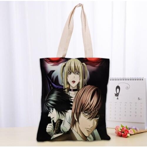 Custom Death Note Tote Bag Foldable Shopping Bag Reusable Eco Large Unisex Canvas Fabric Shoulder Bags Tote Grocery Cloth Pouch