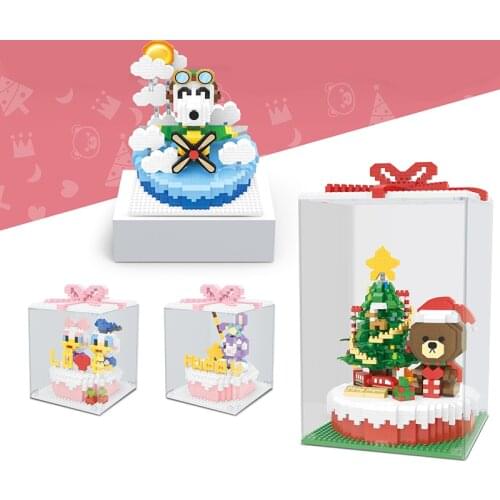 MOC Creator Micro Building Blocks Castle Cake model With Display Box LED Light Diamond Mini Brick Toys For Kids gifts