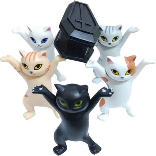 Creative Cat Carrying Coffin Pen Holder Home Office Desktop Figurines Decoration Animal Statue Crafts Home Doll Kids Toy Gifts