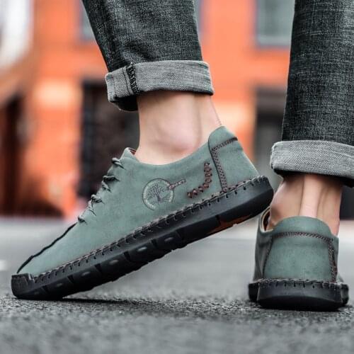 2021 Spring Autumn Men Casual Leather Shoes Lace Up Handmade Sewing All Match Retro Men Flat Leather Sneakers Size 38-48