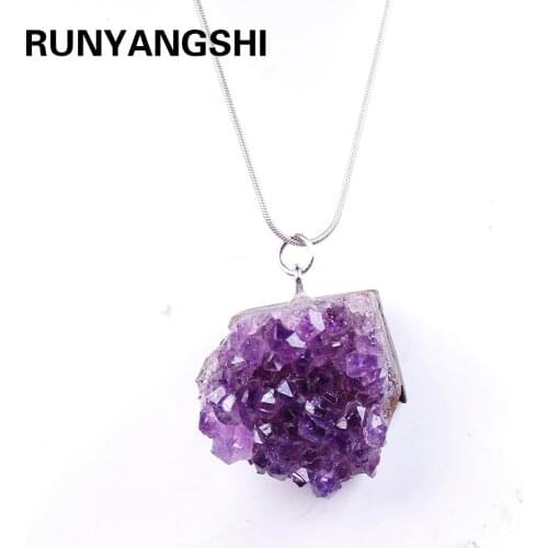Natural crystal Necklace Raw Amethyst Quartz Purple Crystal Cluster pendant Healing Stones Specimen Home Decoration Crafts